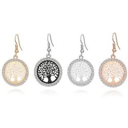 Tree of Life Dangle Earrings for Women,Rose Gold Silver Drop Earring for Girls Hypoallergenic Earring with Shining CZ Crystal