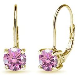 Yellow Gold Flashed Sterling Silver 6mm Round-cut Leverback Earrings Made with Swarovski Crystals