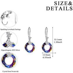 AOBOCO Sterling Silver Crystal Leverback Earrings for Women Dainty Girls Dangle Ear Ring Jewelry Gift with Swarovski Element