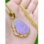 Iced Laughing Buddha Purple Jade Pendant Necklace 16'' Rope Chain Genuine Certified Grade A Jadeite Jade Hand Crafted, Jade Necklace, 14k Gold Filled Laughing Jade Buddha Necklace, Silver Jade Medallion, Fast Prime Shipping
