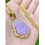 Iced Laughing Buddha Purple Jade Pendant Necklace 16'' Rope Chain Genuine Certified Grade A Jadeite Jade Hand Crafted, Jade Necklace, 14k Gold Filled Laughing Jade Buddha Necklace, Silver Jade Medallion, Fast Prime Shipping