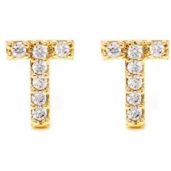 Me Plus CZ Gold Plated Small Cute Stud Initial Alphabet Fashion Earrings Made in Korea