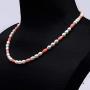 JYX Pearl Jewelry Set Beautiful 5×6.5mm White Rice-shape Freshwater Pearl with Pink Mini Coral Beads Necklace Bracelet Set