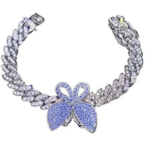 Pingyongchang Miami Cuban Link Bracelets Butterfly Cuban Chain Bracelet 13MM Iced Out Jewelry Cubic Zirconia Glitter Bangle Shiny Butterflies Hip Hop Rapper Jewelries for Women Girls