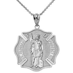 925 Sterling Silver Saint Florian Patron of Firefighters Pendant Necklace