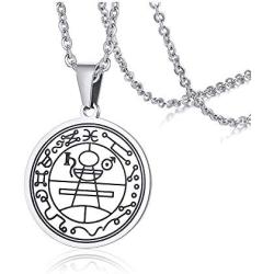 PJ Jewelry Unisex Wealth Fortune Amulet Pendant Stainless Steel Secret Seal of Solomon Protection Talisman Necklace