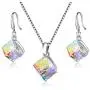 Uloveido Girls Square Cube Authentic Austrian Crystal Hook Earrings and Rainbow Necklace Sets for Women - 925 Sterling Silver Wedding Engagement Jewelry Sets Box Packing Y418