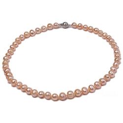 JYX 7-8mm Oval Natural White/Pink Freshwater Cultured Pearl Necklace 17''