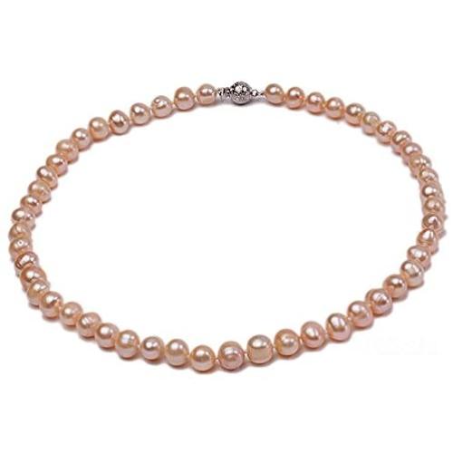JYX 7-8mm Oval Natural White/Pink Freshwater Cultured Pearl Necklace 17''