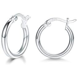 Ccino Silver Hoop Earrings for Women, 925 Sterling Silver Hoops Earrings for Girls, Hypoallergenic Fashion Hoop Earrings, Diameter 13/16/20 mm, 3 Colors in Silver/Gold/Rose Gold, with Jewelry Gift Box