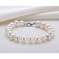 Pearl Bracelets Freshwater Cultured White Pearl Bracelet for Women Sterling Silver Clasp Pearl Jewelry Gift for Girls Daughter Bridesmaid 7.1 Inches 6-7mm/7-8mm/8-9mm/9-10mm/10-11mm