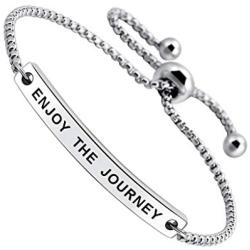 SOUSYOKYOSAM Enjoy The Journey Bracelet Travel Quote Motivational Stainless Steel Jewelry Graduation Gift