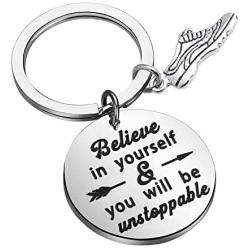 BEKECH Runner Keychain Runner Believe in Yourself and You Will be Unstoppable Keychain with Running Shoe Running Jewelry Marathon Jewelry Gift for Runners