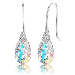 KesaPlan 18K Platinum Plated Teardrop Drop Dangle Earrings for Women Hook Aurora Crystal Earrings, Crystal from Swarovski, Bridal Wedding Jewelry Earrings