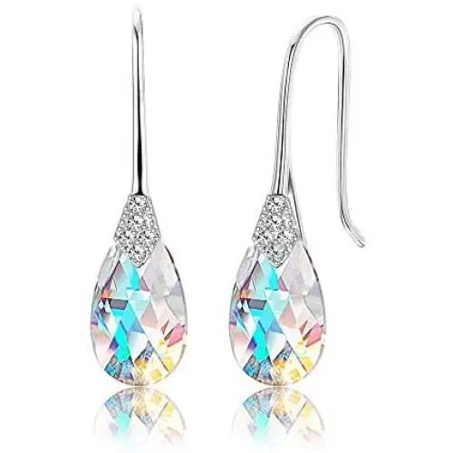 KesaPlan 18K Platinum Plated Teardrop Drop Dangle Earrings for Women Hook Aurora Crystal Earrings, Crystal from Swarovski, Bridal Wedding Jewelry Earrings