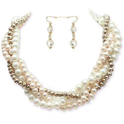 Large Pearl Necklace Costume Jewelry Sets for Women,Twist Multi-strand Pearl Statement Necklace Earrings Set for Women