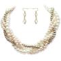 Large Pearl Necklace Costume Jewelry Sets for Women,Twist Multi-strand Pearl Statement Necklace Earrings Set for Women
