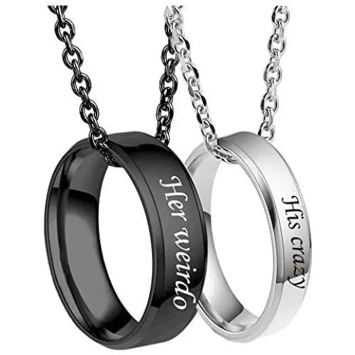 MJartoria Matching Necklaces for Couples-His Crazy Her Weirdo Engraved Ring Pendant Necklaces Anniversary Valentines Day Gifts for Boyfriends Girlfriends MJartoria Matching Necklaces for Couples-His Crazy Her Weirdo Engraved Ring Pendant Necklaces Anniversary Valentines Day Gifts for Boyfriends Girlfriends