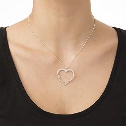 MyNameNecklace Personalized Heart Shape Pendant Necklace in Sterling Silver 925 - Eternal Love Valentine Custom Made Jewelry Gift for Wife- Mom- Lovers