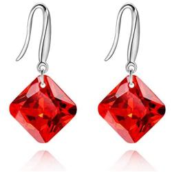 Uloveido Platinum Plated Cushion Cut Square Cubic Zirconia Dangle Drop Earrings Party Jewelry for Women WE030