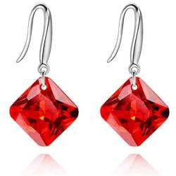 Uloveido Platinum Plated Cushion Cut Square Cubic Zirconia Dangle Drop Earrings Party Jewelry for Women WE030