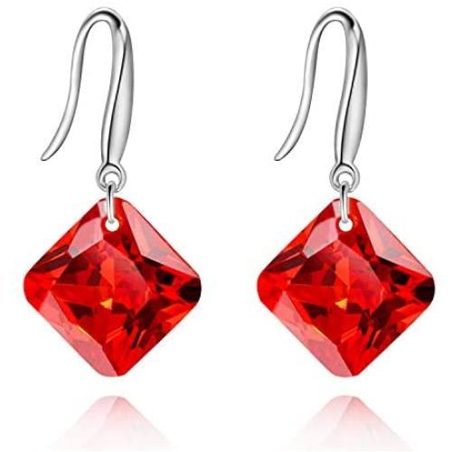 Uloveido Platinum Plated Cushion Cut Square Cubic Zirconia Dangle Drop Earrings Party Jewelry for Women WE030