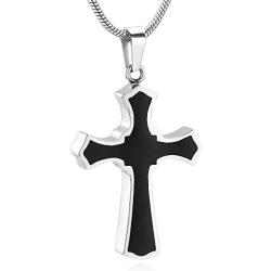 Cremation Jewelry Black Cross Urn Pendant Keepsake Memorial Necklace