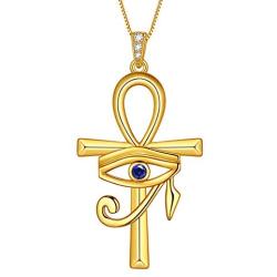 Aurora Tears Eye of Horus Egypt Ankh Necklace Mens 925 Sterling Silver Women Anka Cross Ancient Egyptian Pendant Symbol of Protection Religious Jewelry DP0293