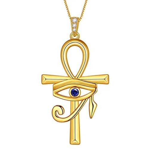 Aurora Tears Eye of Horus Egypt Ankh Necklace Mens 925 Sterling Silver Women Anka Cross Ancient Egyptian Pendant Symbol of Protection Religious Jewelry DP0293