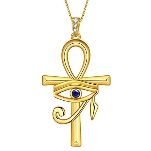 Aurora Tears Eye of Horus Egypt Ankh Necklace Mens 925 Sterling Silver Women Anka Cross Ancient Egyptian Pendant Symbol of Protection Religious Jewelry DP0293