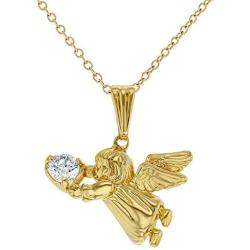 In Season Jewelry 18k Gold Plated Guardian Angel Pendant Necklace Kids Girls Children CZ 16''