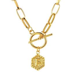 EXGOX Initial Letter Choker Necklace for Women 14K Gold Plated Dainty Personalized Hexagon Pendant Necklace Paperclip Link Chain Necklace for Women Girls Jewelry A-Z