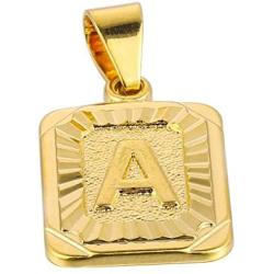 Hermah 26 Gold Plated Square Capital Initial Letter Charm Pendant Necklace for Men Women Box Steel Chain 18-22inch