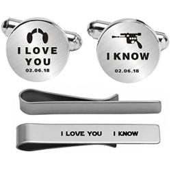 Kooer I Love You I Know Custom Personalized Wedding Engraved Cuff Links Tie Clip Set Engrave Wedding Cufflinks Jewelry Gift for Groom