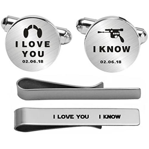 Kooer I Love You I Know Custom Personalized Wedding Engraved Cuff Links Tie Clip Set Engrave Wedding Cufflinks Jewelry Gift for Groom