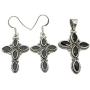 SilverStarJewel Cross Earrings Pendant Set Everyday Wear | 925 Solid Silver Genuine BLACK ONYX