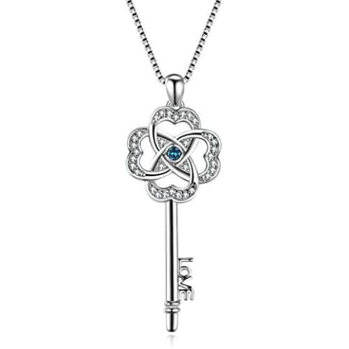 Sterling Silver Celtic Jewelry for Women, Love Knot Irish Key Pendant Necklace Christmas Gifts for Her