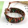 LAVI Handmade Leather Chakra Imperial Jasper Beads Cuff Wrap Alloy Bracelet for Women Men Bohemian Style