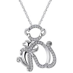 Pretty Jewels Sterling Silver 0.14 CT Natural Diamond Monkey Mom Holding Child Mothers Love Pendant Necklace with 18'' Chain