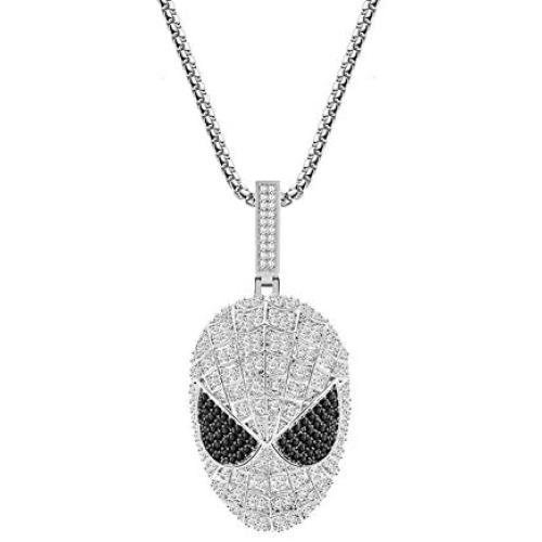 Moca Jewelry Iced Out Alien Cartoon Pendant Necklace 18K Gold Plated Bling CZ Simulated Diamond Hip Hop Rapper Chain Necklace for Men Women