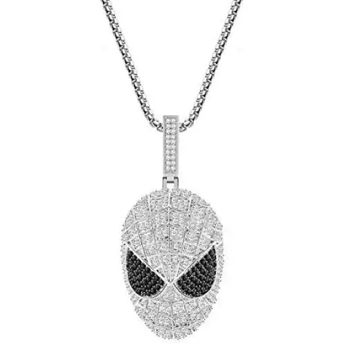 Moca Jewelry Iced Out Alien Cartoon Pendant Necklace 18K Gold Plated Bling CZ Simulated Diamond Hip Hop Rapper Chain Necklace for Men Women