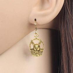 DOWAY Antique Gold Plated Basket Easter Bunny Rabbit Earrings Dangle Drop Metal Jewelry for Women Girls Classic Gift