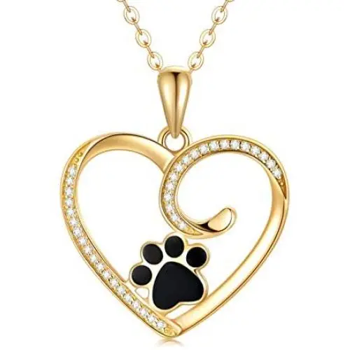 14k Gold Heart Pendant Necklace for Women, Real Gold Dog Cat Paw Print Jewelry Gifts for Her, 16-18 Inch 14k Gold Heart Pendant Necklace for Women, Real Gold Dog Cat Paw Print Jewelry Gifts for Her, 16-18 Inch