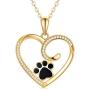 14k Gold Heart Pendant Necklace for Women, Real Gold Dog Cat Paw Print Jewelry Gifts for Her, 16-18 Inch