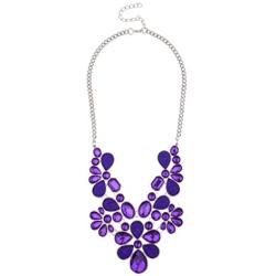 Lux Accessories Floral Flower Clear Stone Statement Necklace Matching Earrings