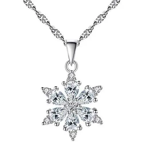 Lucky Snowflake Necklace Long Pendant Necklace with White Cubic Zirconia Silver Jewelry for Women Girls Lucky Snowflake Necklace Long Pendant Necklace with White Cubic Zirconia Silver Jewelry for Women Girls