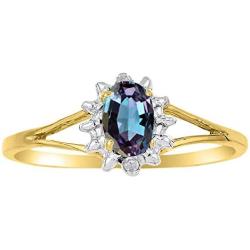 RYLOS Rings for Women 14K Gold Plated Silver Halo of Genuine Diamond Birthstone Ring Oval 6X4MM Gemstone Jewelry for Women Sterling Silver Rings for Women Diamond Rings for Women Size 5,6,7,8,9,10