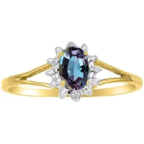 RYLOS Rings for Women 14K Gold Plated Silver Halo of Genuine Diamond Birthstone Ring Oval 6X4MM Gemstone Jewelry for Women Sterling Silver Rings for Women Diamond Rings for Women Size 5,6,7,8,9,10