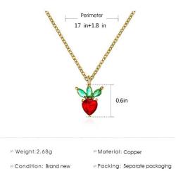 ZMJK Cute Colourful Crystal Apple Strawberry Cherry Peach Grape Lifelike Fruit Pendant Necklace for Women Girl Charm Tropical Fruit Jewelry