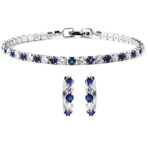 Shop LC Silvertone Cubic Zirconia CZ Round Created Emerald May Birthstone Hoops Hoop Earrings Tennis Bracelet 7'' Prom Prom Jewelry Sets for Women Mothers Day Gifts Cttw 9.2